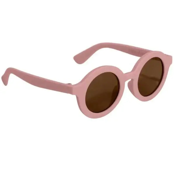 Óculos de sol redondos rosa claro para crianças, proteção UV400, estilo para dias de sol.