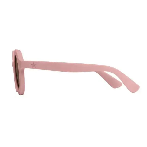Óculos de sol de criança redondos em rosa claro, com design estiloso e proteção UV400.