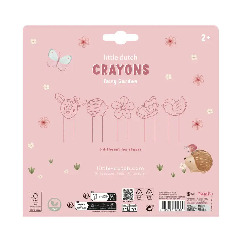 Lápis de Cera Fairy Garden Little Dutch em embalagem rosa com formas de animais e flores