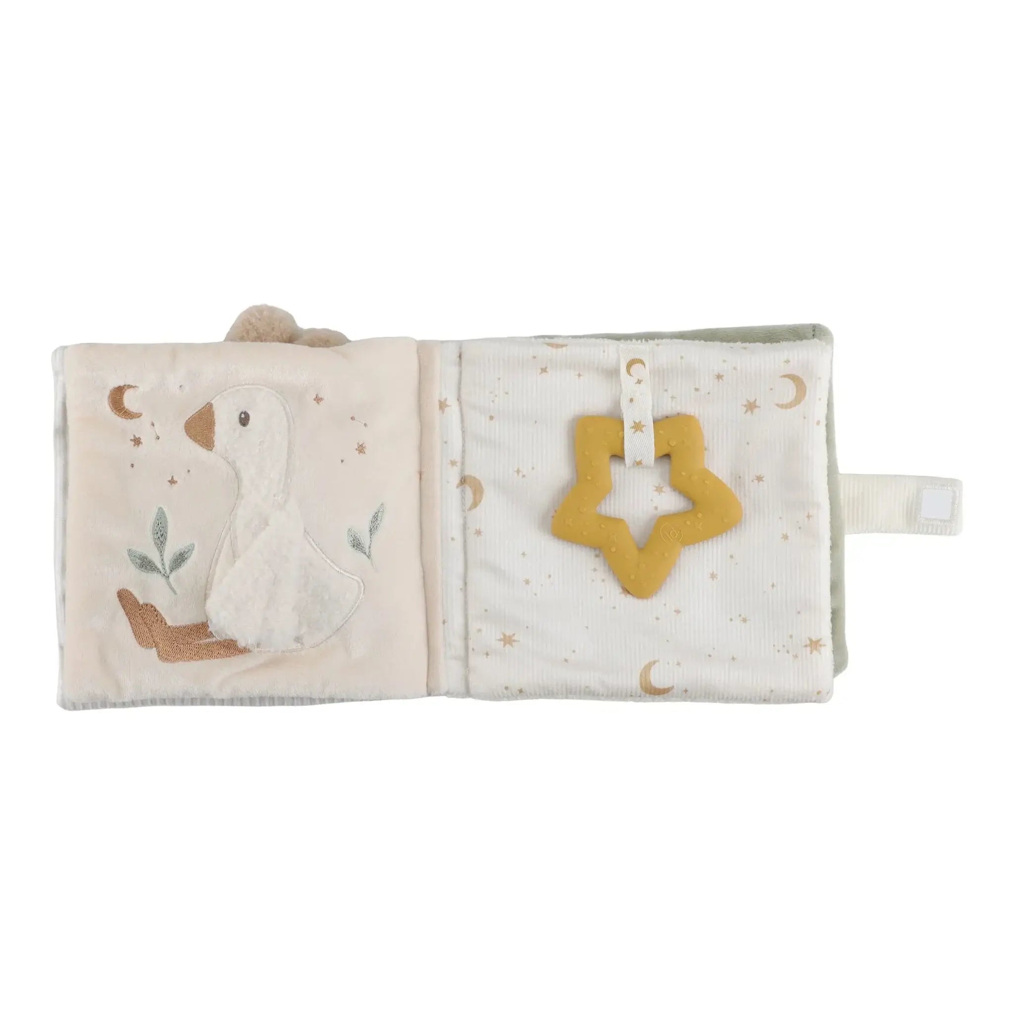 Livro de Atividades Fofinho Neutro Little Dutch com Baby Goose em páginas macias e brinquedo em forma de estrela.