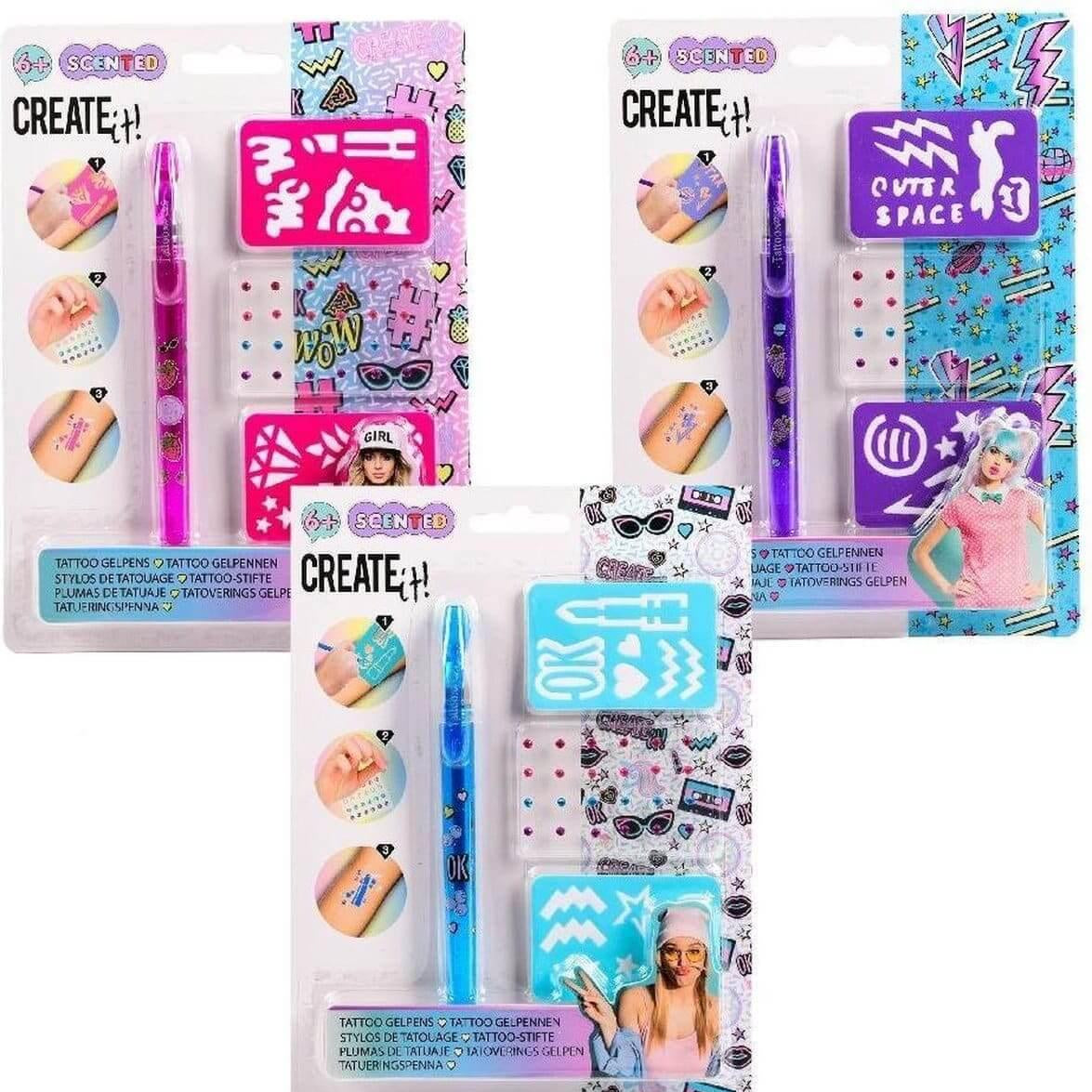 Create it! – Caneta tattoo com cheiro/brilho/stencil - Mini-Me - Baby & Kids Store