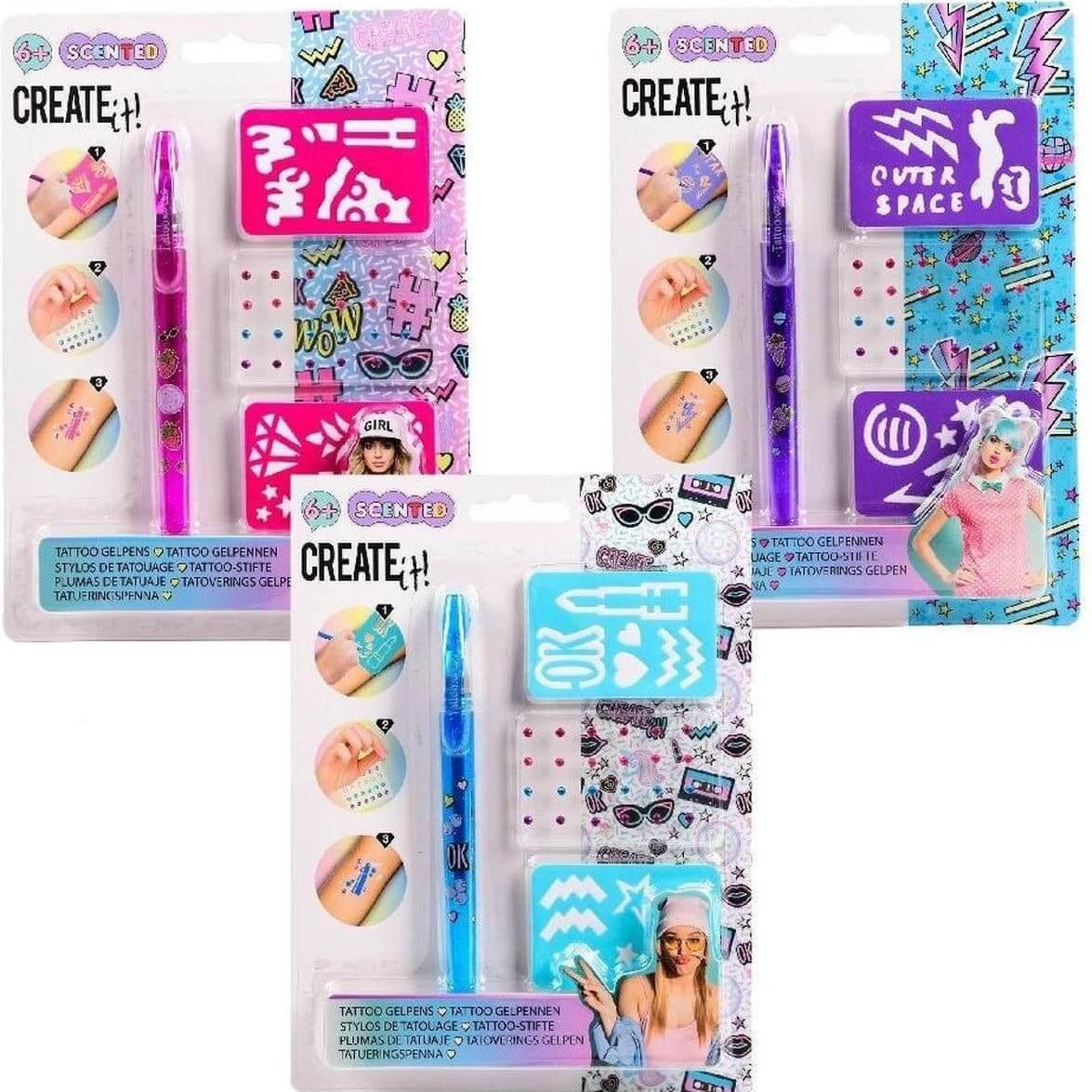 Create it! – Caneta tattoo com cheiro/brilho/stencil - Mini-Me - Baby & Kids Store