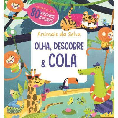 Livro autocolantes Olha, Descobre e Cola - Animais da Selva - Mini-Me - Baby & Kids Store