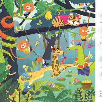 Livro autocolantes Olha, Descobre e Cola - Animais da Selva - Mini-Me - Baby & Kids Store