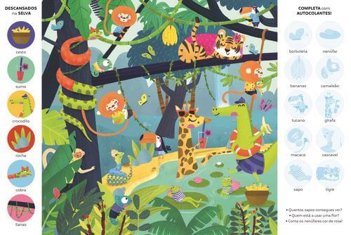 Livro autocolantes Olha, Descobre e Cola - Animais da Selva - Mini-Me - Baby & Kids Store