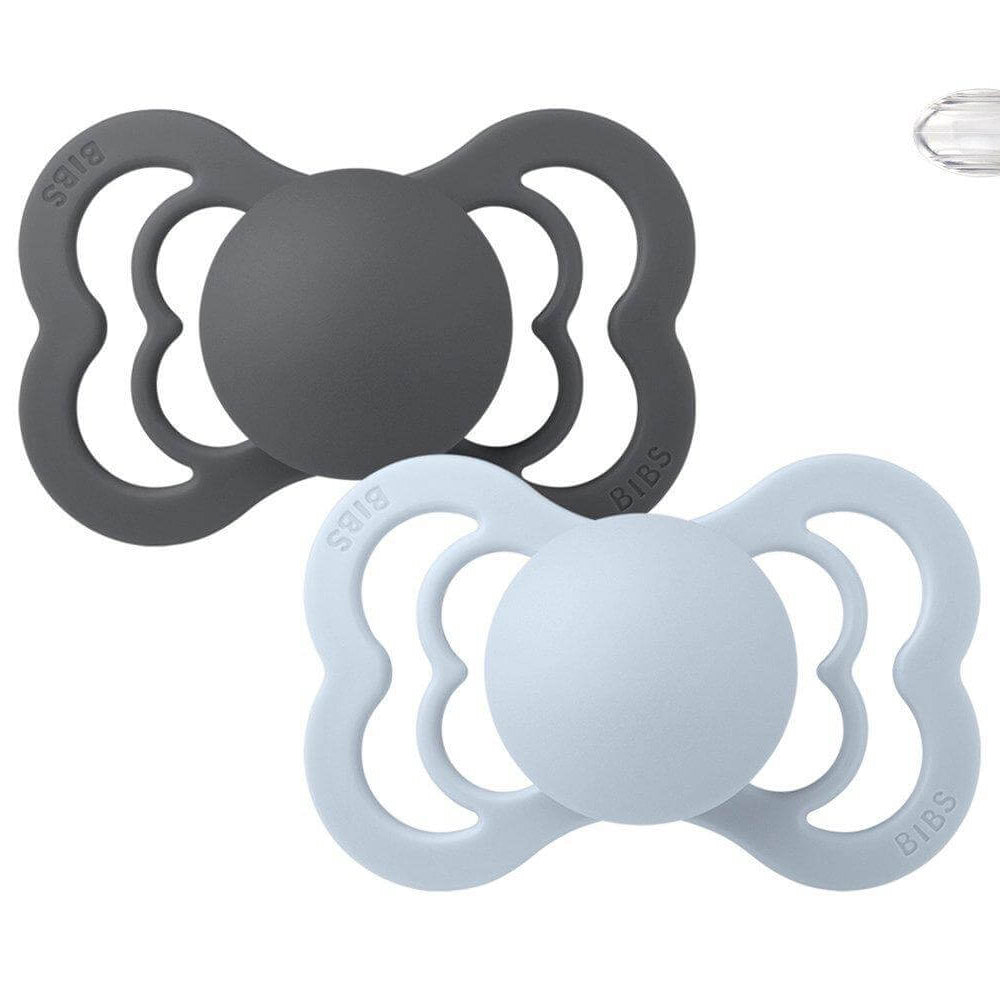 Pack 2 chupetas silicone BIBS Supreme “Iron/Baby Blue” 0-6m - Mini-Me - Baby & Kids Store