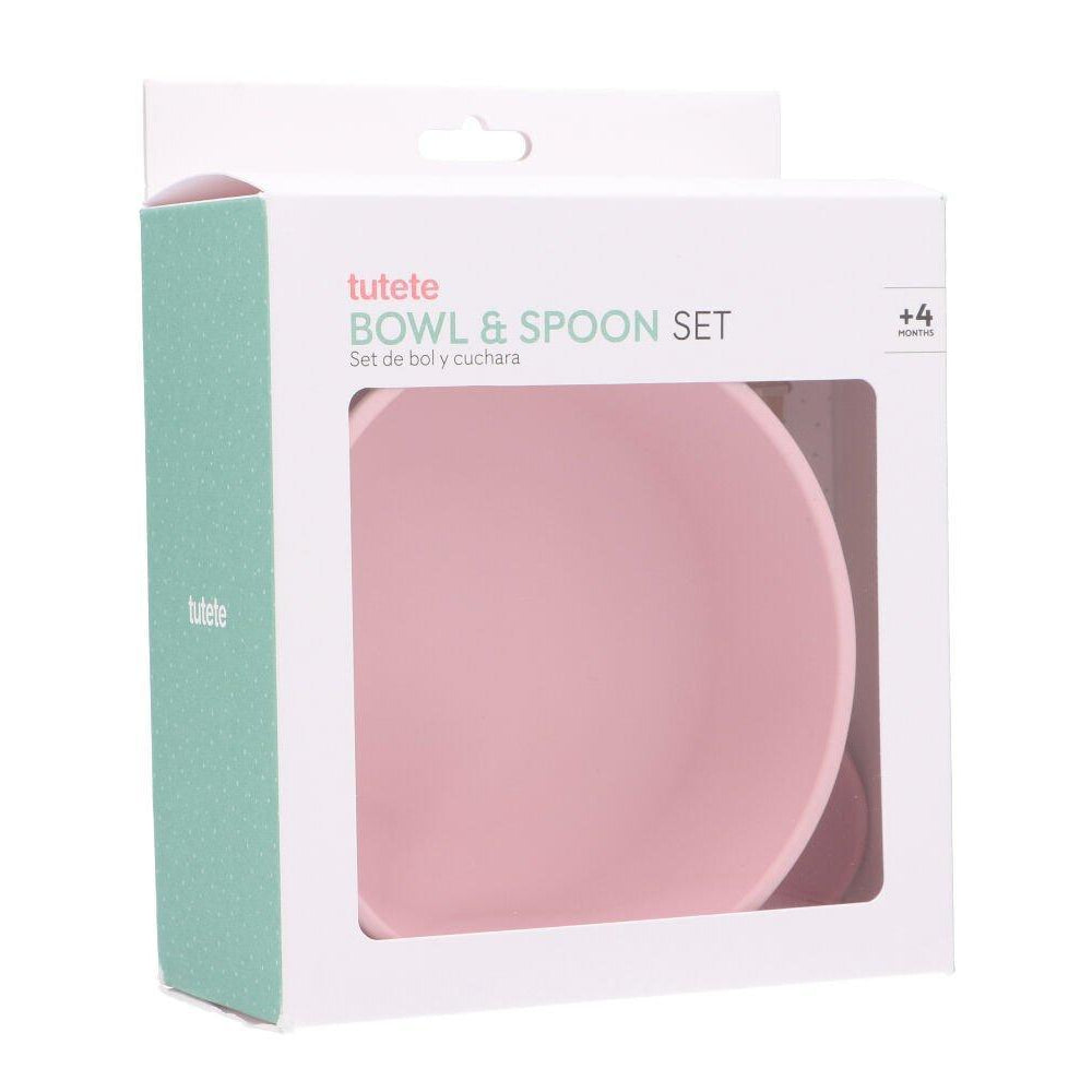 Taça em silicone com Ventosa + Colher - Rosa - Mini-Me - Baby & Kids Store