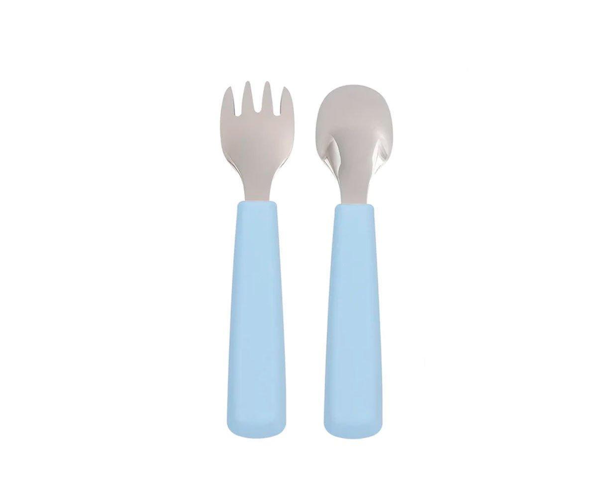 Conjunto de Talheres em silicone - Dusty Blue | We Might be Tiny - Mini-Me - Baby & Kids Store