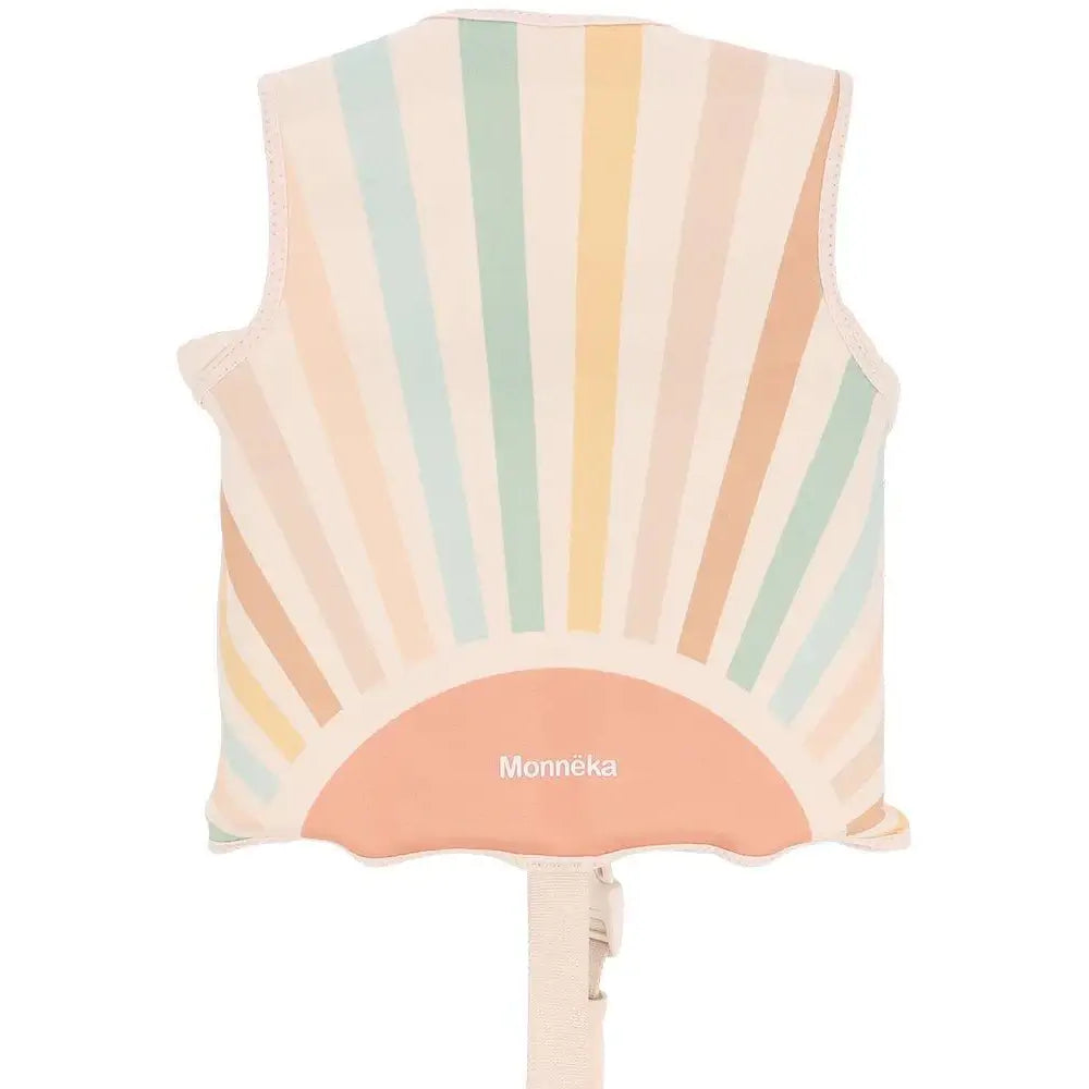 Caminho de cores pastel do colete flutuador Monnëka Starlight para crianças, projetado para segurança e conforto na água.