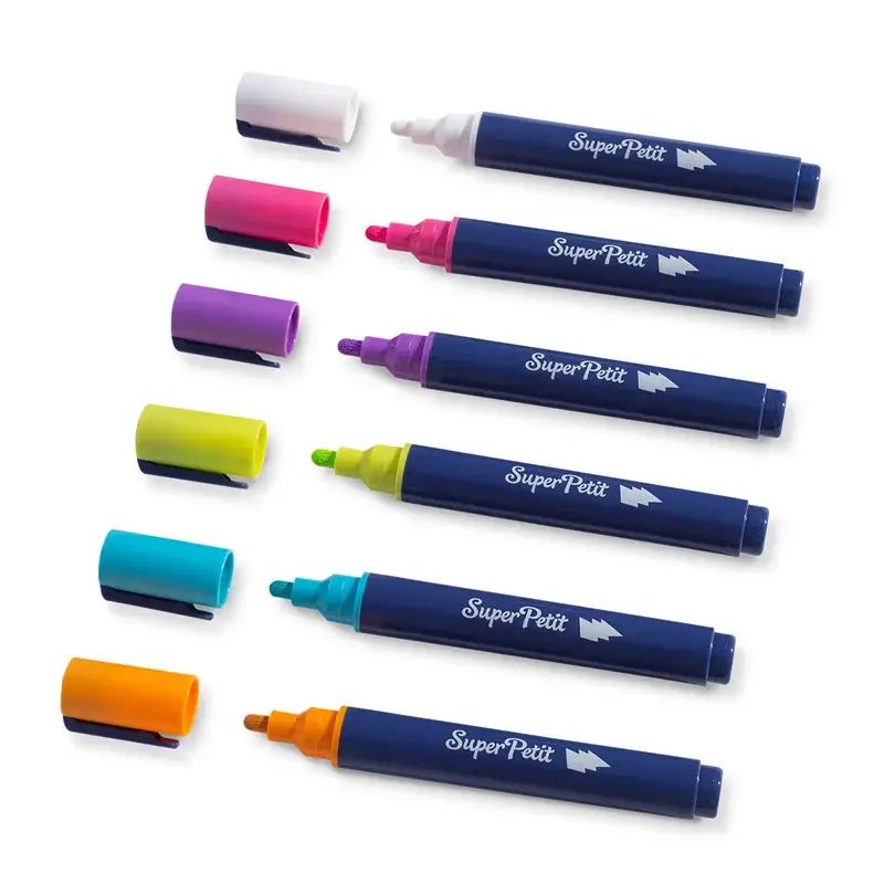 Conjunto de 6 marcadores de vidro SuperPetit em cores vibrantes para janelas e espelhos.