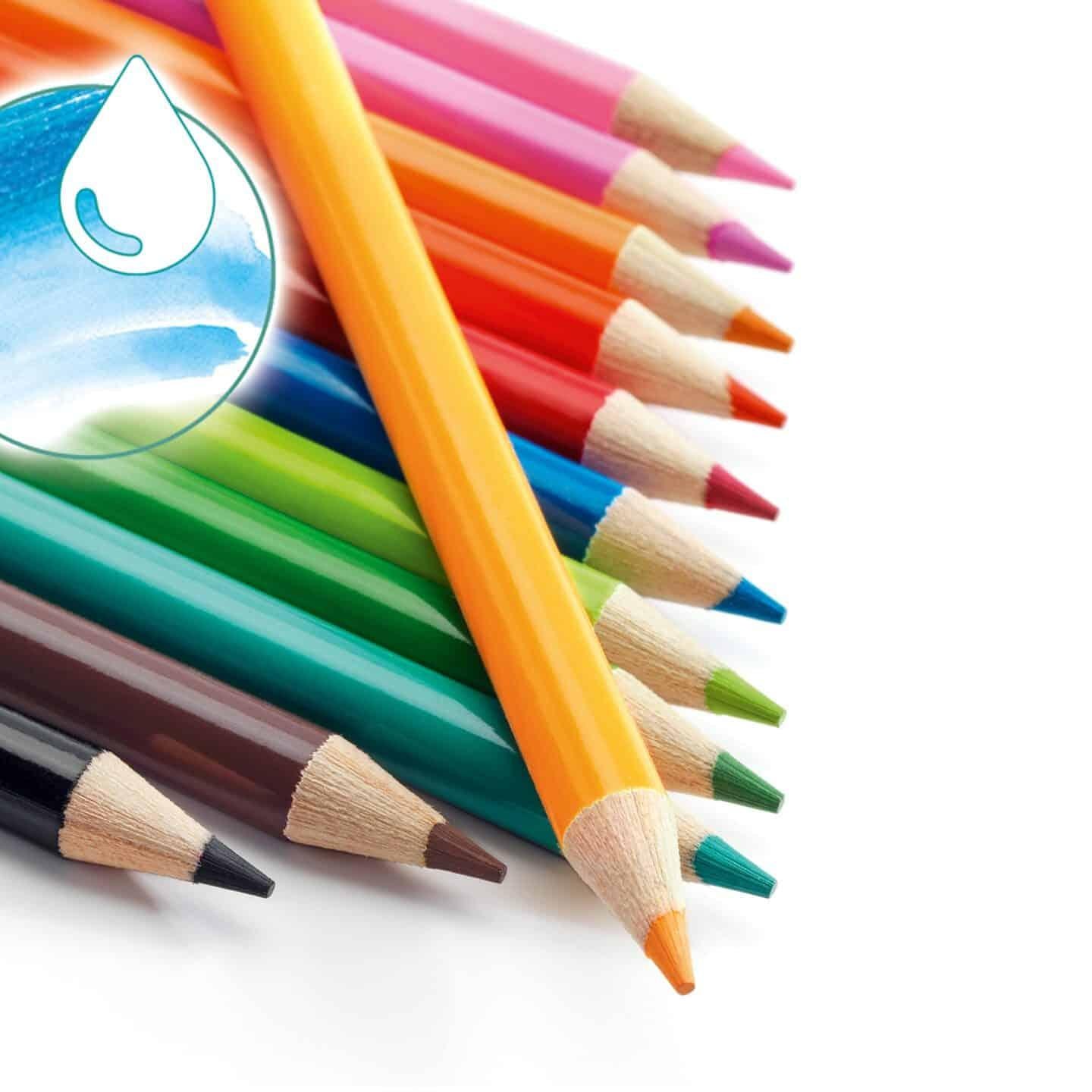 Caixa de 12 Lápis de cor Aguarela | Djeco - Mini-Me - Baby & Kids Store