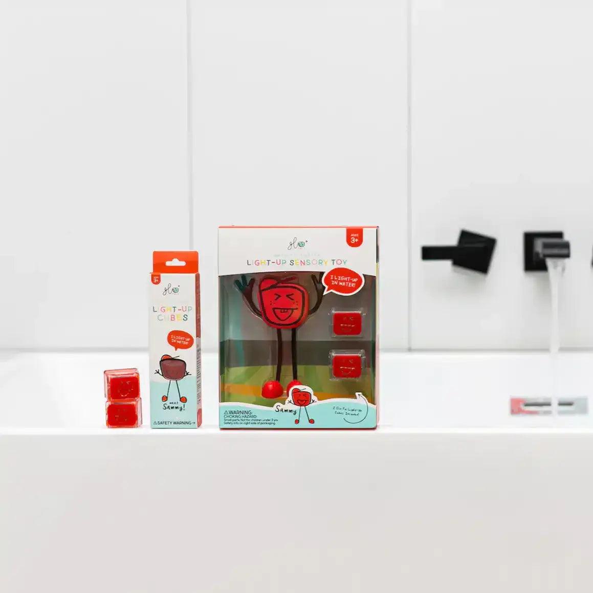 Pack Glo Pals - Personagem Sammy + 2 Cubos de luz Vermelho - Mini-Me - Baby & Kids Store