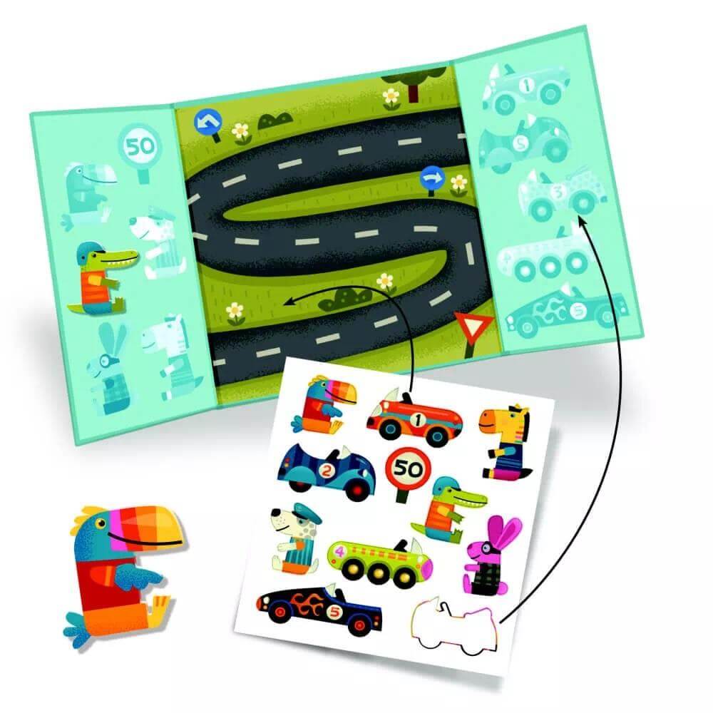 Djeco Atividades criativas com autocolantes removíveis - Carros - Mini-Me - Baby & Kids Store