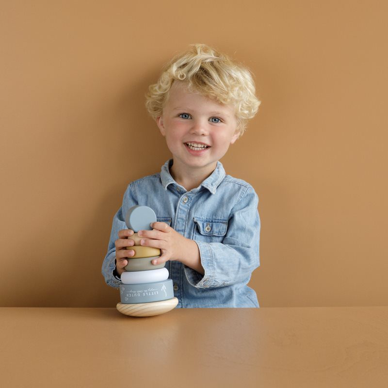 Torre de argolas de empilhar em madeira – Azul | Little Dutch Little Dutch Mini-Me - Baby & Kids Store