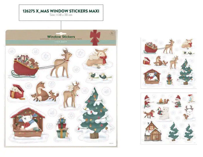 Little Dutch Christmas window stickers featuring festive scenes and characters for holiday decoration.