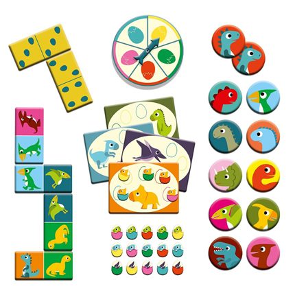 Jogo de Bingo, Memória e Dominó – Dinossauros | Djeco - Mini-Me