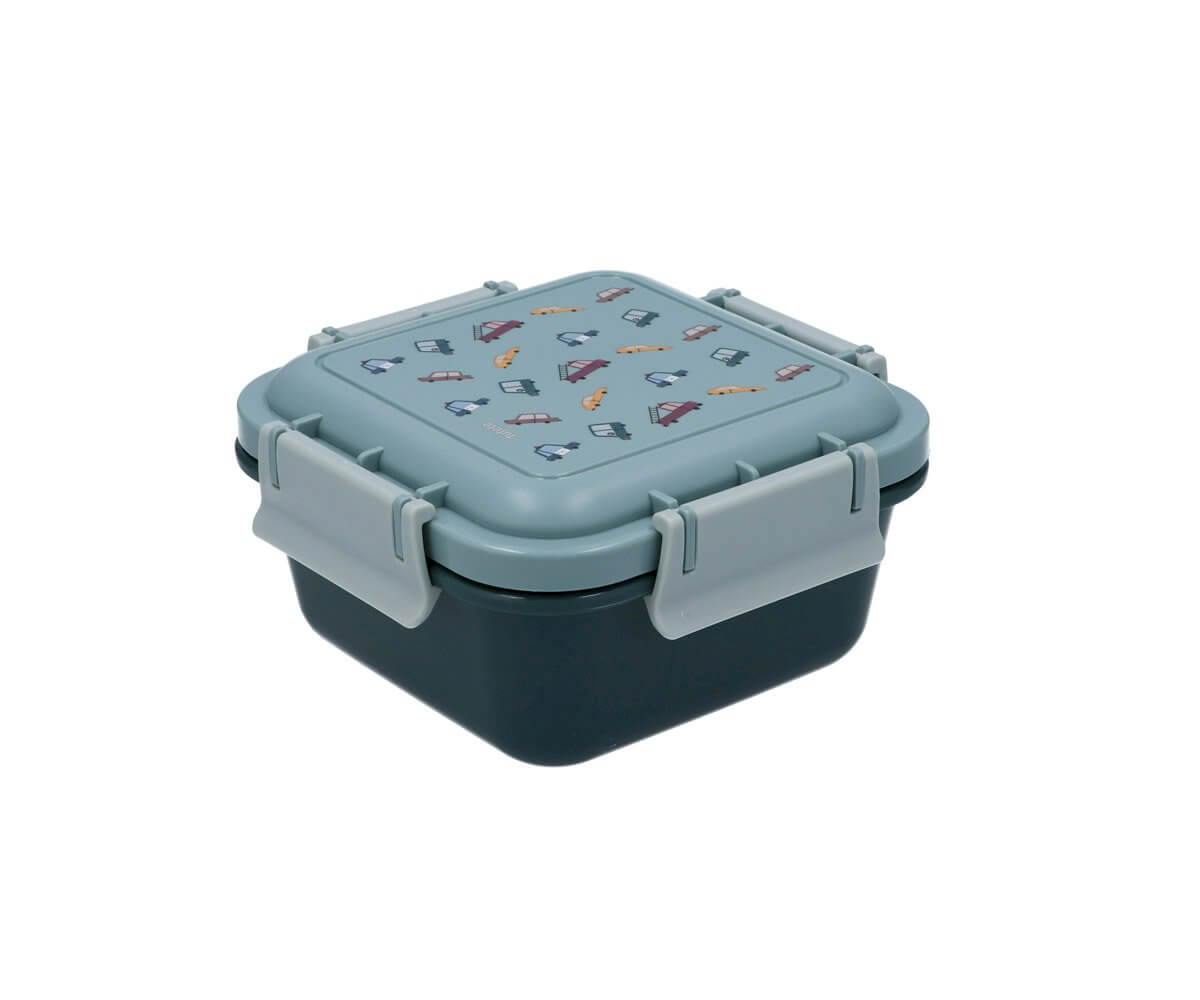 Lancheira pequena Tutete - Vintage Cars, perfeitinha para lanches na escola ou no parque, com ilustração charmosa.