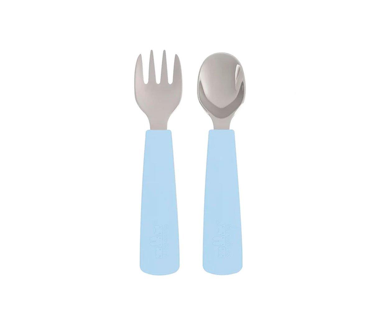 Conjunto de Talheres em silicone - Dusty Blue | We Might be Tiny Mini-Me - Baby & Kids Store