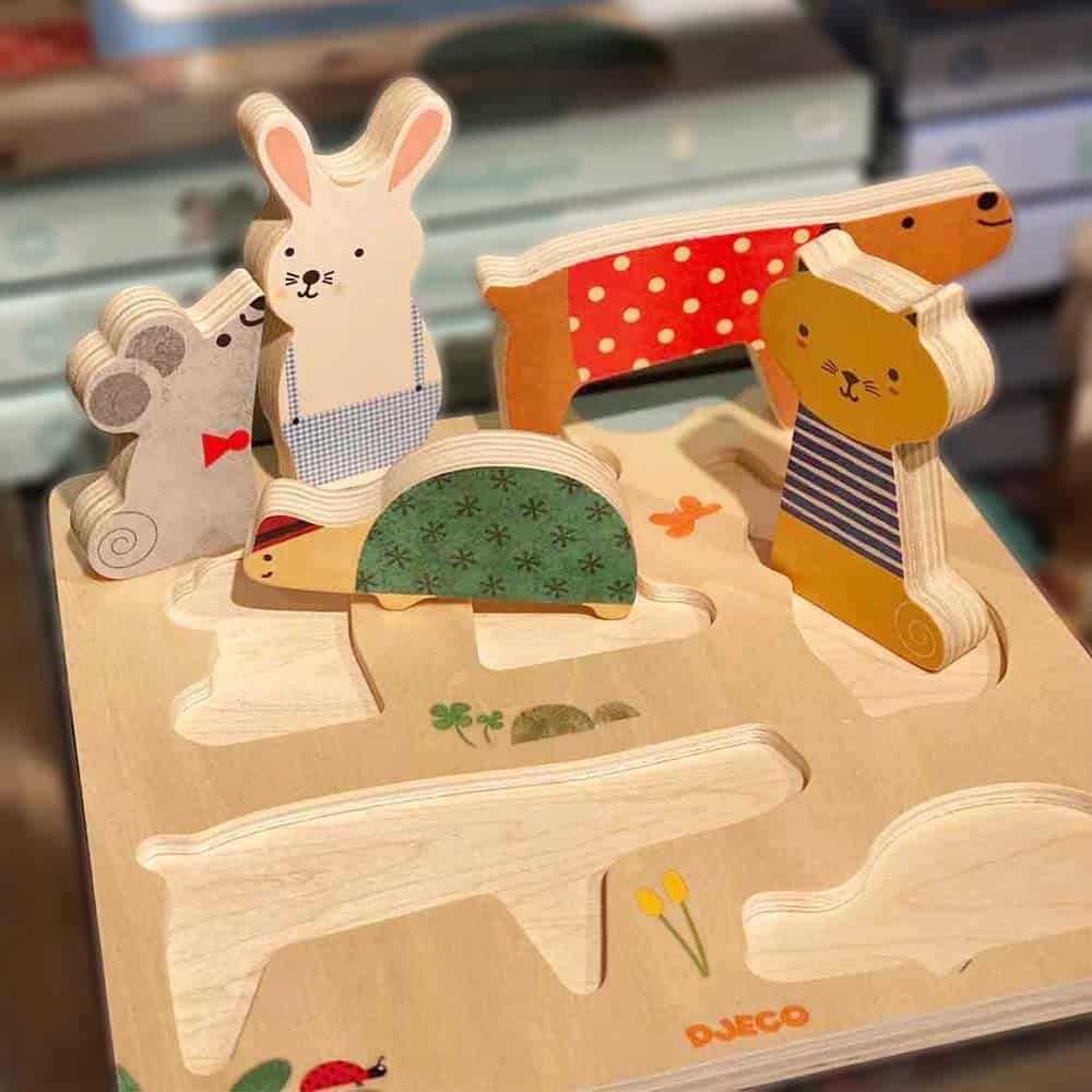 Woodypets – Puzzle de madeira p/encaixar e empilhar | Djeco Djeco Mini-Me - Baby & Kids Store
