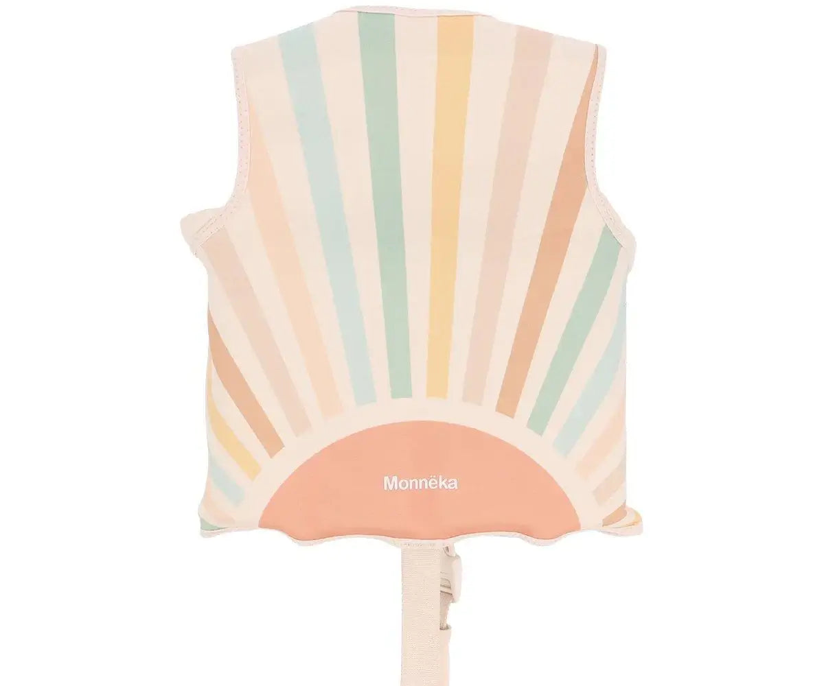 Caminho de cores pastel do colete flutuador Monnëka Starlight para crianças, projetado para segurança e conforto na água.