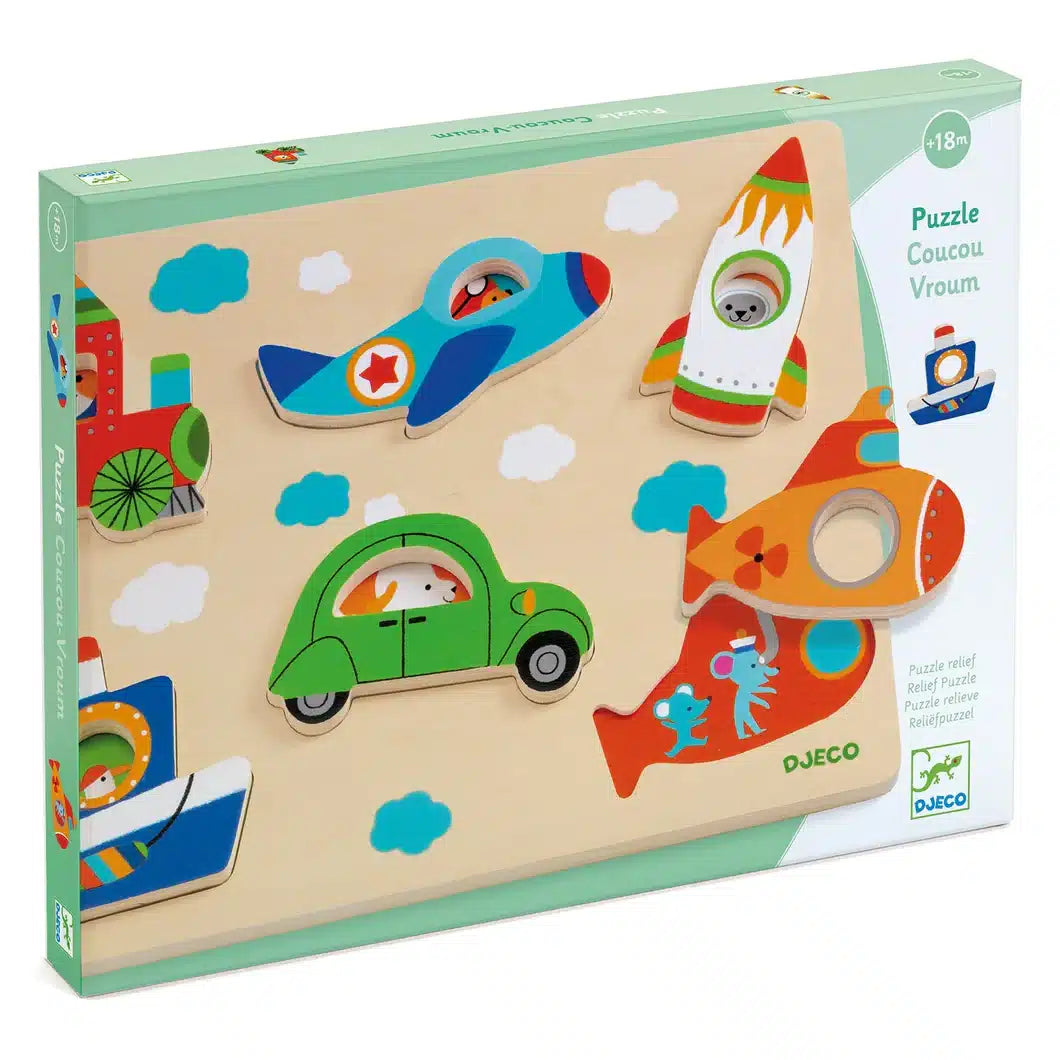 Coucou Vroum – Puzzle de Formas e Transportes | Djeco Djeco Mini-Me - Baby & Kids Store