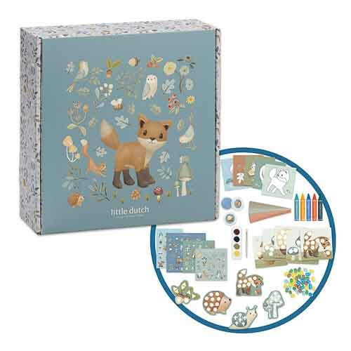 Kit de Criatividade XL Forest Friends da Little Dutch com materiais artísticos e ilustrações encantadoras.