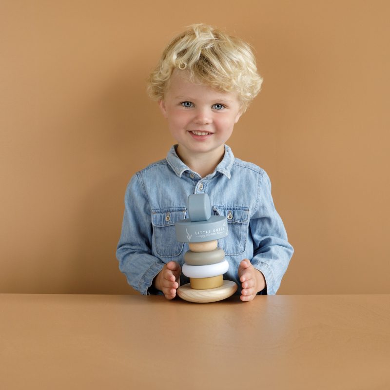 Torre de argolas de empilhar em madeira – Azul | Little Dutch Mini-Me - Baby & Kids Store