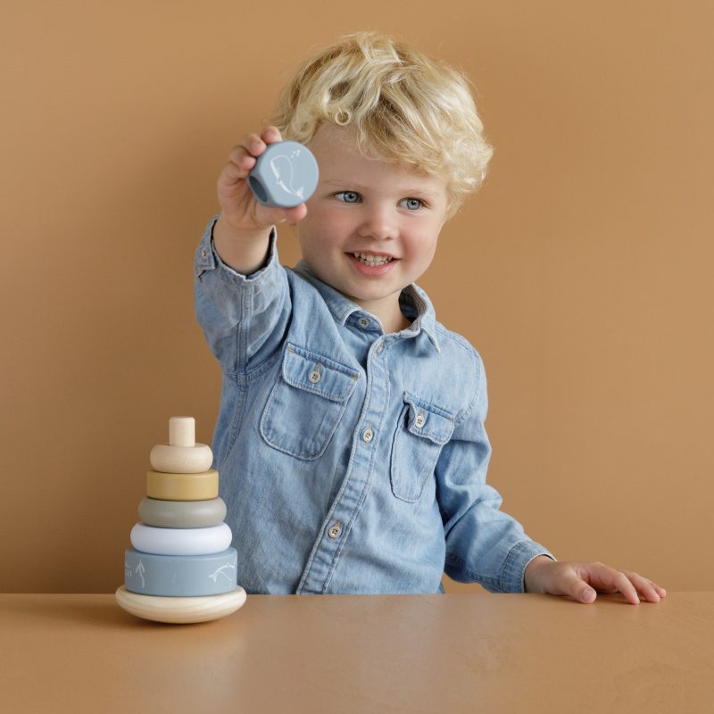 Torre de argolas de empilhar em madeira – Azul | Little Dutch Little Dutch Mini-Me - Baby & Kids Store