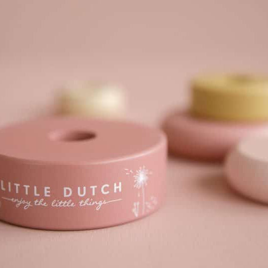 Torre de argolas de empilhar em madeira – Rosa | Little Dutch Little Dutch Mini-Me - Baby & Kids Store