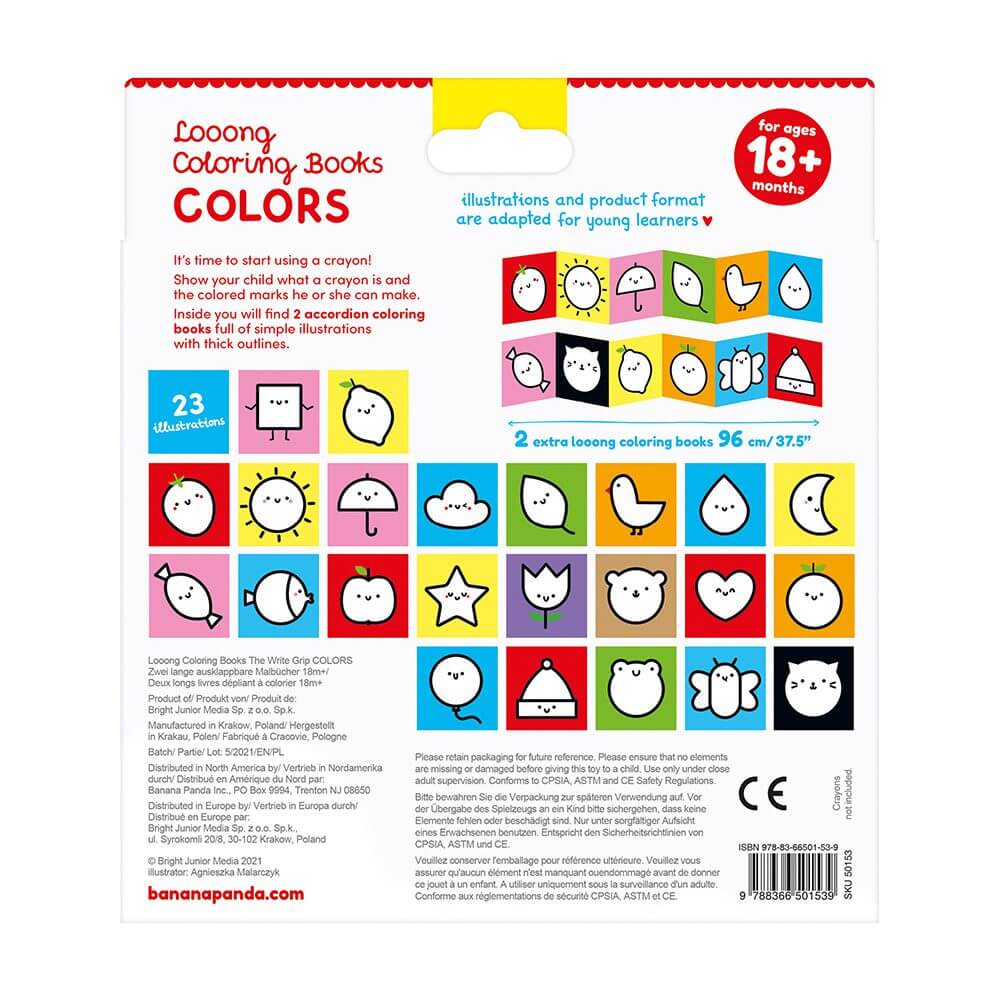 Livro de Colorir Looongo +18m – Cores | Banana Panda Mini-Me - Baby & Kids Store