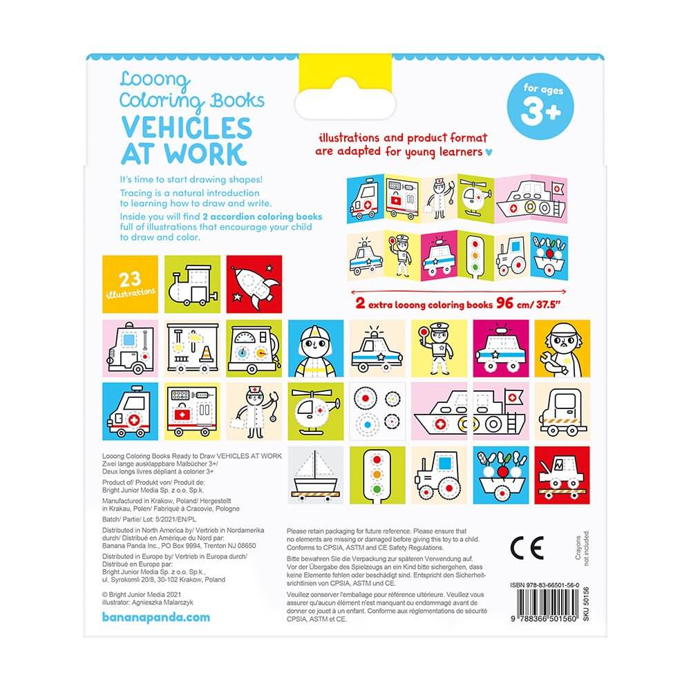 Livro de Colorir Looongo +3A – Veículos | Banana Panda Mini-Me - Baby & Kids Store