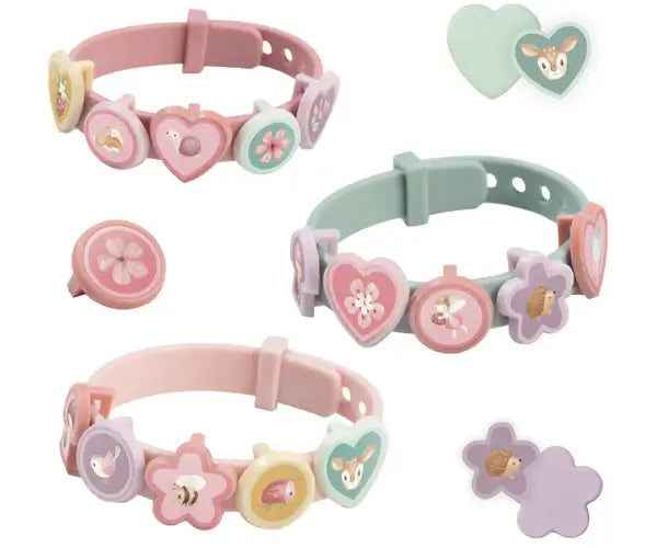 Colorful Little Dutch Fairy Garden bracelet kit with charms, including flowers and animals, for creative kids.