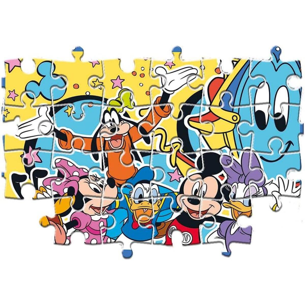 Puzzle Mickey 2X20 - Clementoni com personagens alegres e cores vibrantes, perfeito para diversão infantil.